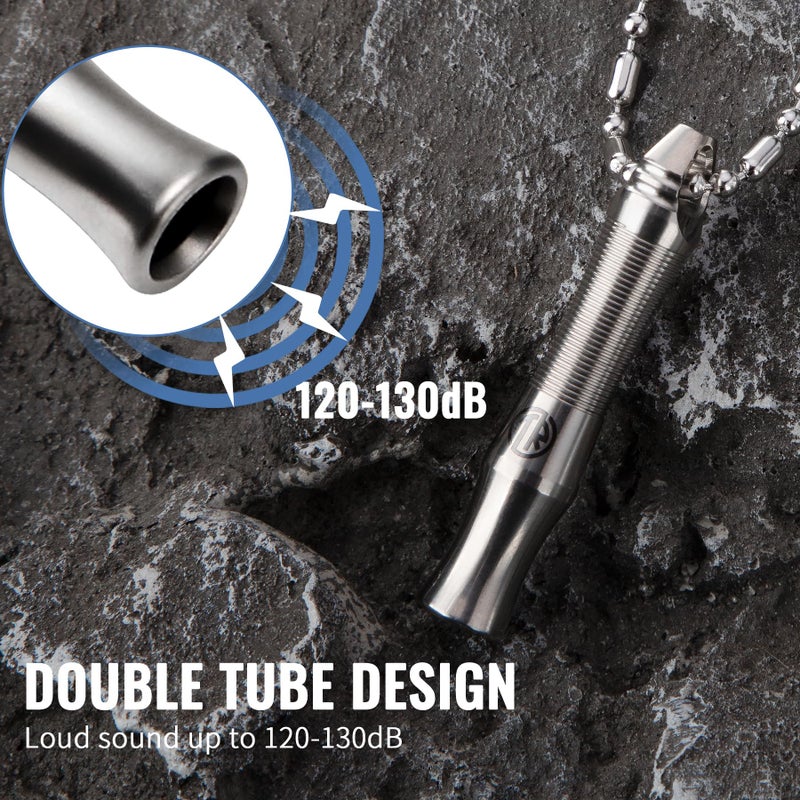 TACRAY Titanium Whistle â€“ Ultra-Loud 120+ dB, CNC Machined, Lightweight & Durable â€“ Perfect for Emergency Survival, Hiking, Camping, and Outdoor Safety â€“ Includes Stainless Steel Chain (Silver) - Image 3